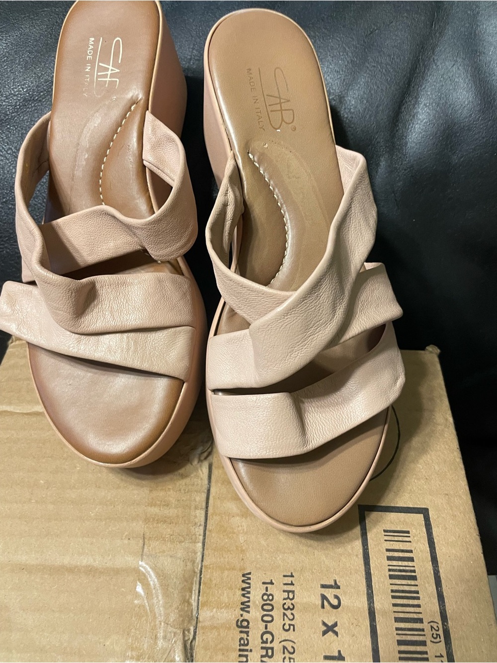 Nude Leather Slide Sandals